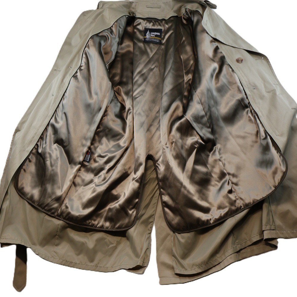 London Fog Mens 40 Short Trench Coat Tan Khaki Thinsulate Liner Belted USA Vtg - Picture 7 of 11